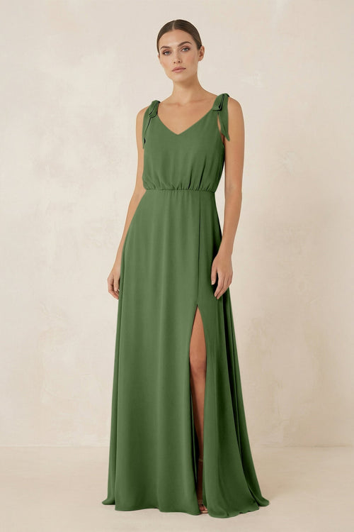 V - Neck A - Line Chiffon Bridesmaid Dress in Moss - KissProm Bridesmaid Dresses