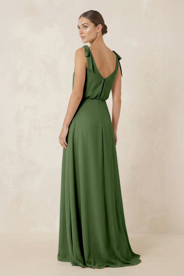 V - Neck A - Line Chiffon Bridesmaid Dress in Moss - KissProm Bridesmaid Dresses