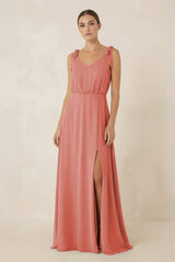 V - Neck A - Line Chiffon Bridesmaid Dress in Mulberry - KissProm Bridesmaid Dresses