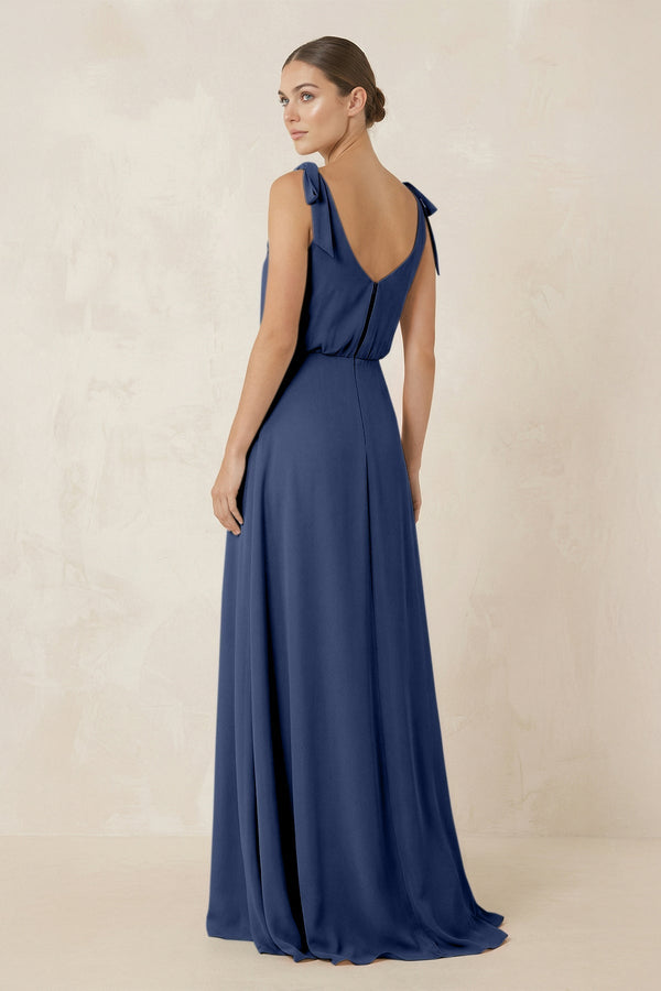 V - Neck A - Line Chiffon Bridesmaid Dress in Navy - KissProm Bridesmaid Dresses