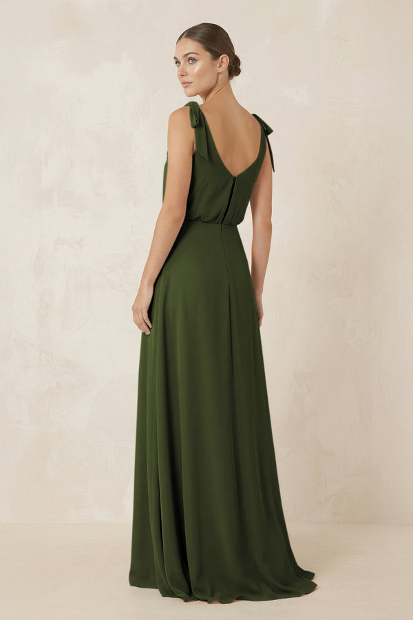 V - Neck A - Line Chiffon Bridesmaid Dress in Olive - KissProm Bridesmaid Dresses