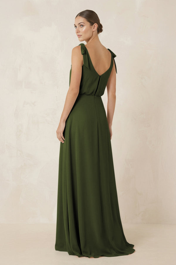 V - Neck A - Line Chiffon Bridesmaid Dress in Olive - KissProm Bridesmaid Dresses