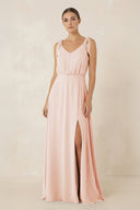 V - Neck A - Line Chiffon Bridesmaid Dress in Pale Blush - KissProm Bridesmaid Dresses