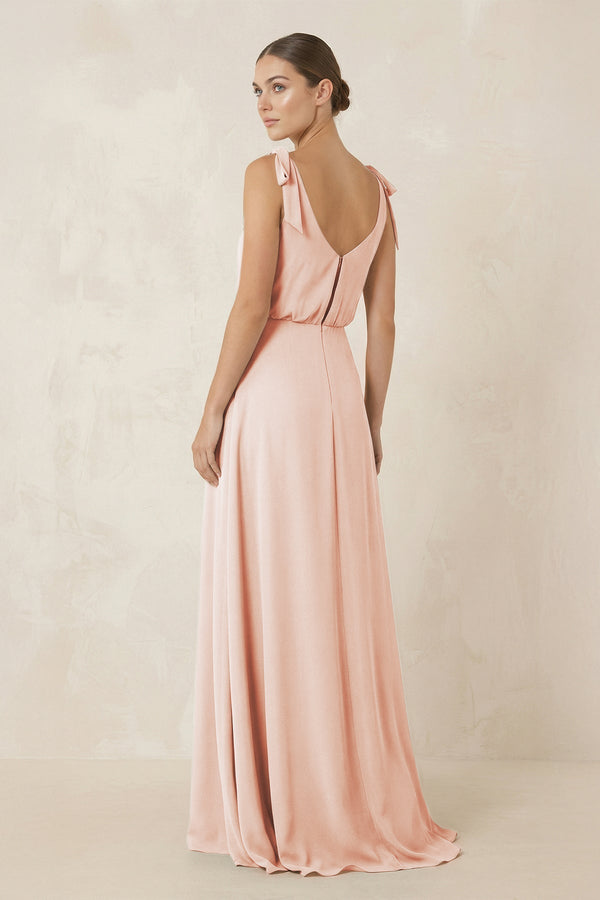 V - Neck A - Line Chiffon Bridesmaid Dress in Pale Blush - KissProm Bridesmaid Dresses