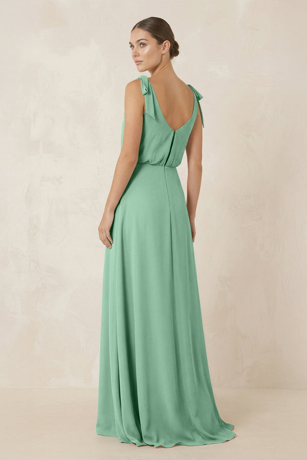 V - Neck A - Line Chiffon Bridesmaid Dress in Pale Pistachio - KissProm Bridesmaid Dresses