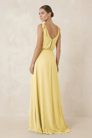 V - Neck A - Line Chiffon Bridesmaid Dress in Pastel Yellow - KissProm Bridesmaid Dresses