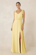 V - Neck A - Line Chiffon Bridesmaid Dress in Pastel Yellow - KissProm Bridesmaid Dresses