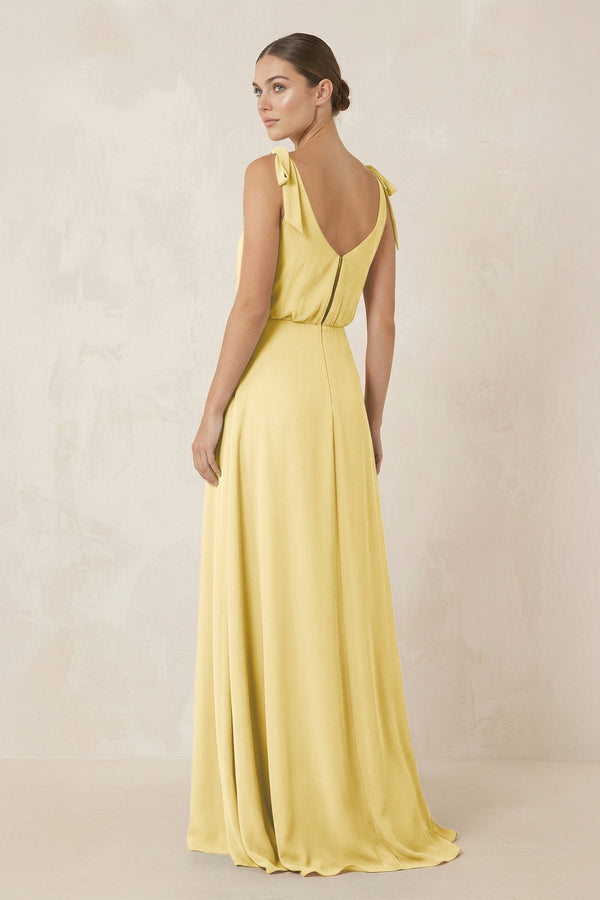 V - Neck A - Line Chiffon Bridesmaid Dress in Pastel Yellow - KissProm Bridesmaid Dresses