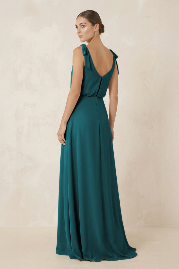 V - Neck A - Line Chiffon Bridesmaid Dress in Pine - KissProm Bridesmaid Dresses