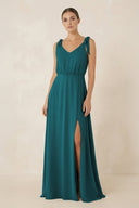 V - Neck A - Line Chiffon Bridesmaid Dress in Pine - KissProm Bridesmaid Dresses