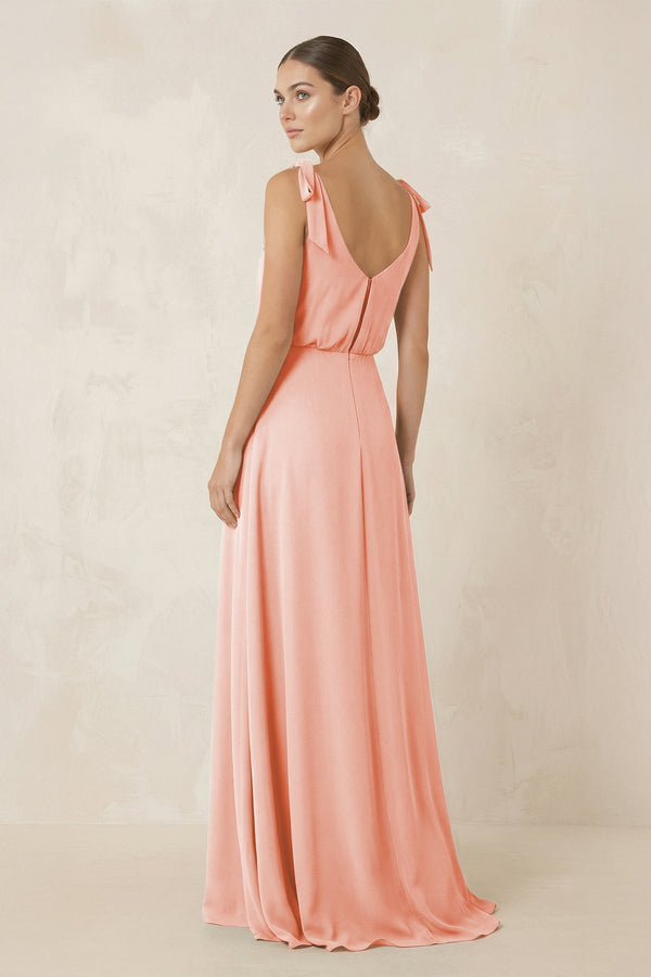 V - Neck A - Line Chiffon Bridesmaid Dress in Rose Petal - KissProm Bridesmaid Dresses