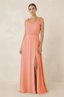 V - Neck A - Line Chiffon Bridesmaid Dress in Rosette - KissProm Bridesmaid Dresses