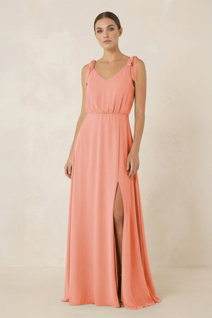 V - Neck A - Line Chiffon Bridesmaid Dress in Rosette - KissProm Bridesmaid Dresses
