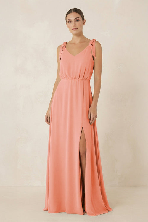 V - Neck A - Line Chiffon Bridesmaid Dress in Rosette - KissProm Bridesmaid Dresses
