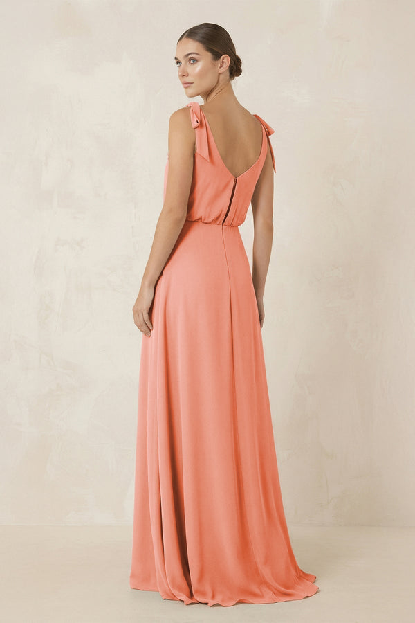V - Neck A - Line Chiffon Bridesmaid Dress in Rosette - KissProm Bridesmaid Dresses