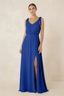 V - Neck A - Line Chiffon Bridesmaid Dress in Royal Blue - KissProm Bridesmaid Dresses