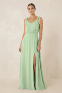 V - Neck A - Line Chiffon Bridesmaid Dress in Sage - KissProm Bridesmaid Dresses