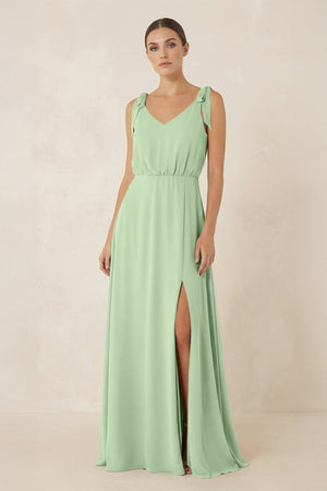 V - Neck A - Line Chiffon Bridesmaid Dress in Sage - KissProm Bridesmaid Dresses