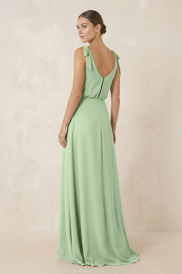 V - Neck A - Line Chiffon Bridesmaid Dress in Sage - KissProm Bridesmaid Dresses