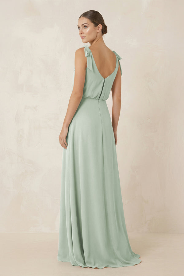 V - Neck A - Line Chiffon Bridesmaid Dress in Sage - KissProm Bridesmaid Dresses