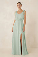 V - Neck A - Line Chiffon Bridesmaid Dress in Sage - KissProm Bridesmaid Dresses