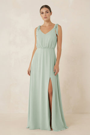 V - Neck A - Line Chiffon Bridesmaid Dress in Sage - KissProm Bridesmaid Dresses