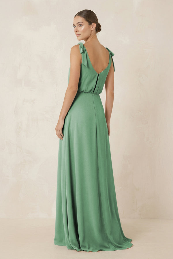 V - Neck A - Line Chiffon Bridesmaid Dress in Sea Glass - KissProm Bridesmaid Dresses