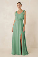 V - Neck A - Line Chiffon Bridesmaid Dress in Sea Glass - KissProm Bridesmaid Dresses