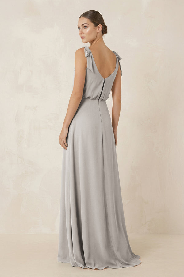 V - Neck A - Line Chiffon Bridesmaid Dress in Silver - KissProm Bridesmaid Dresses