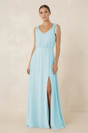 V - Neck A - Line Chiffon Bridesmaid Dress in Sky Blue - KissProm Bridesmaid Dresses