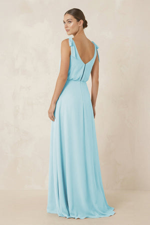 V - Neck A - Line Chiffon Bridesmaid Dress in Sky Blue - KissProm Bridesmaid Dresses