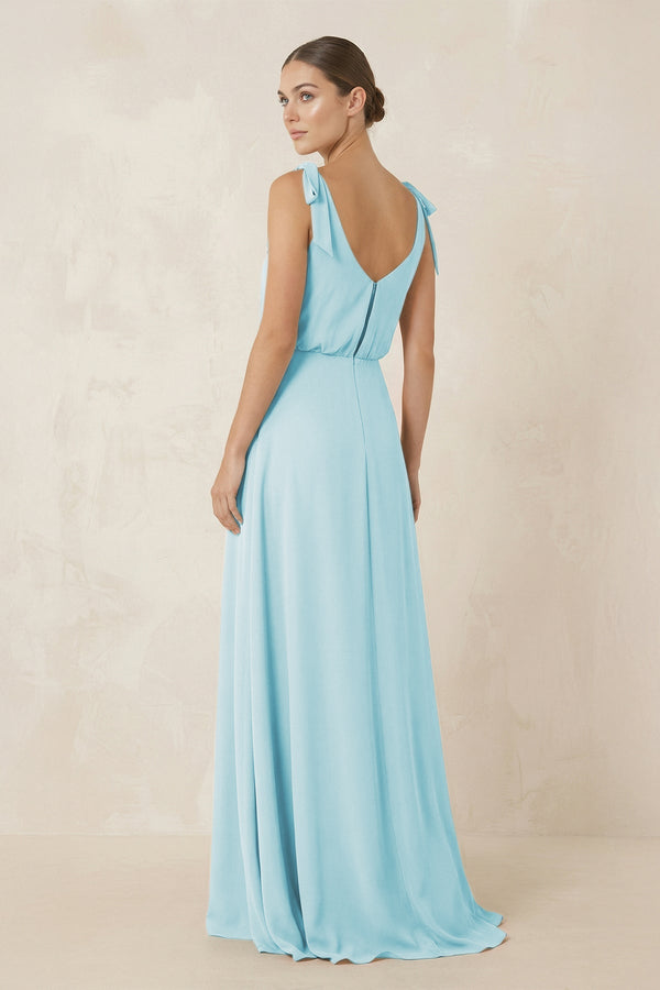 V - Neck A - Line Chiffon Bridesmaid Dress in Sky Blue - KissProm Bridesmaid Dresses