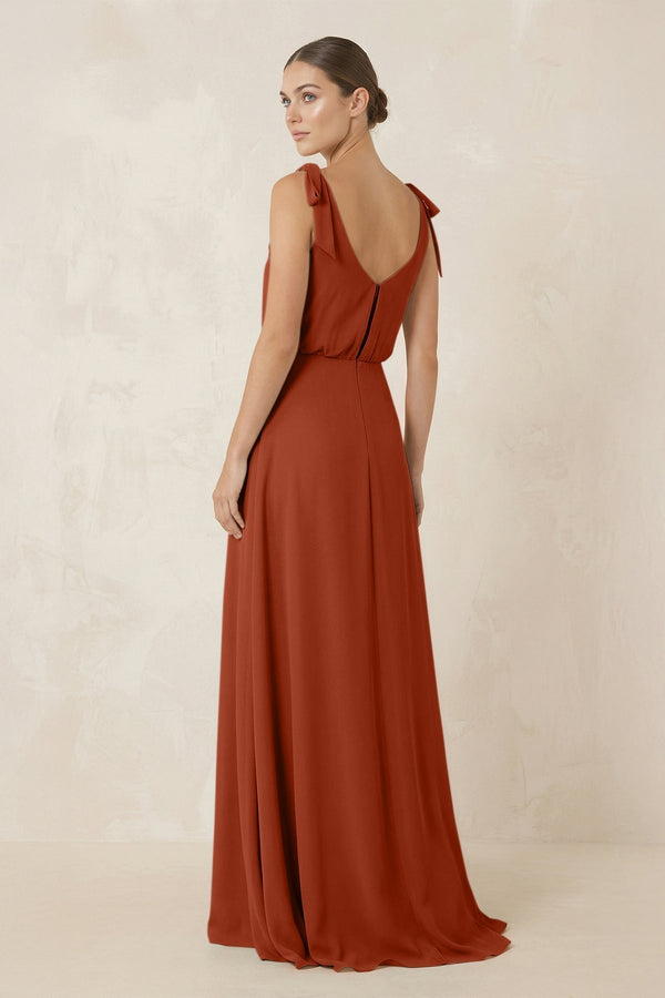 V - Neck A - Line Chiffon Bridesmaid Dress in Spice - KissProm Bridesmaid Dresses