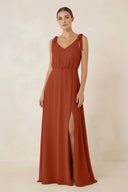 V - Neck A - Line Chiffon Bridesmaid Dress in Spice - KissProm Bridesmaid Dresses