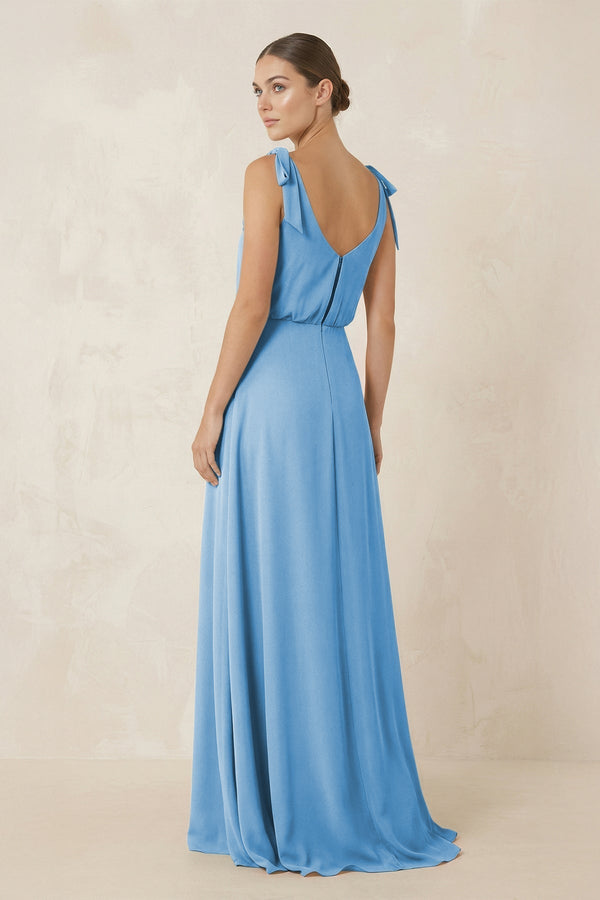 V - Neck A - Line Chiffon Bridesmaid Dress in Steel Blue - KissProm Bridesmaid Dresses