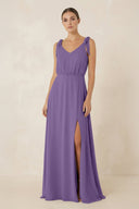 V - Neck A - Line Chiffon Bridesmaid Dress in Tahiti - KissProm Bridesmaid Dresses