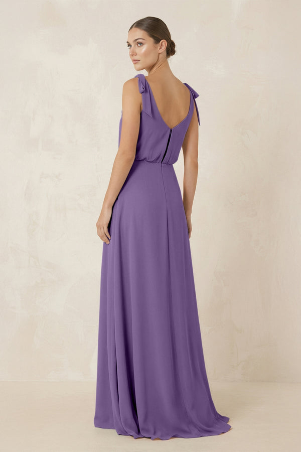 V - Neck A - Line Chiffon Bridesmaid Dress in Tahiti - KissProm Bridesmaid Dresses