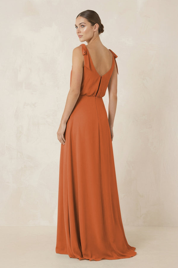 V - Neck A - Line Chiffon Bridesmaid Dress in Terracotta - KissProm Bridesmaid Dresses
