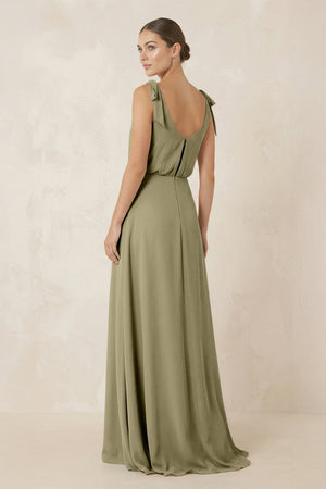 V - Neck A - Line Chiffon Bridesmaid Dress in Thyme - KissProm Bridesmaid Dresses
