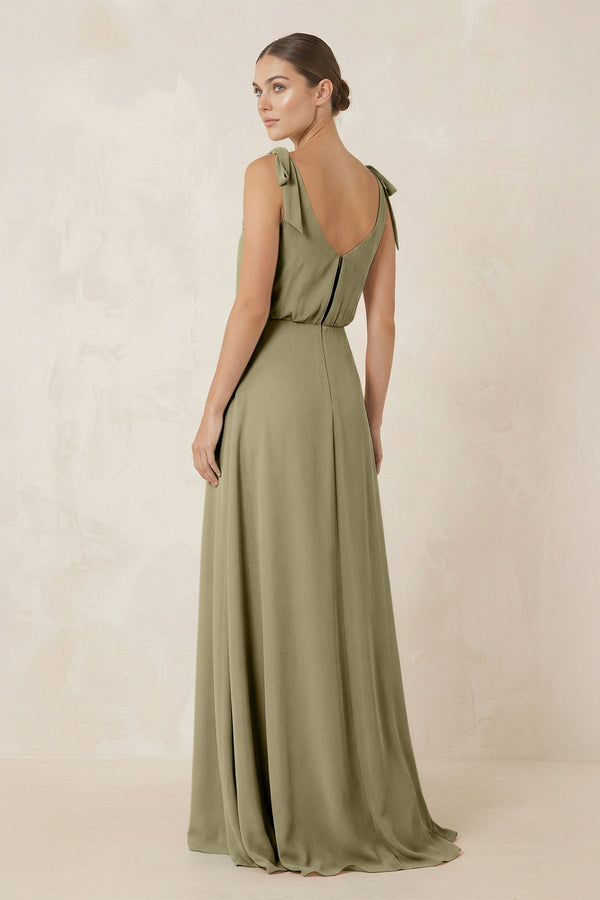 V - Neck A - Line Chiffon Bridesmaid Dress in Thyme - KissProm Bridesmaid Dresses