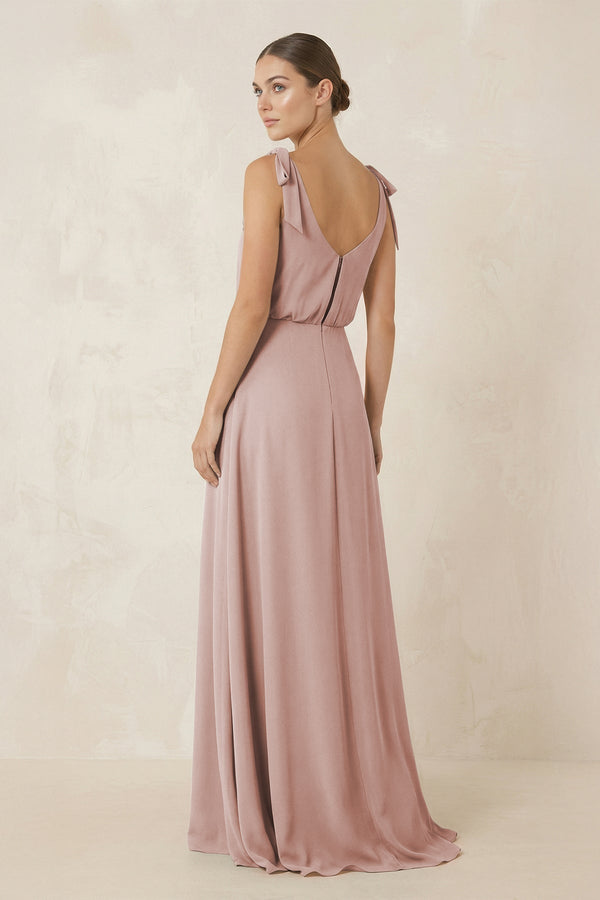 V - Neck A - Line Chiffon Bridesmaid Dress in Toffee - KissProm Bridesmaid Dresses