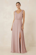 V - Neck A - Line Chiffon Bridesmaid Dress in Toffee - KissProm Bridesmaid Dresses