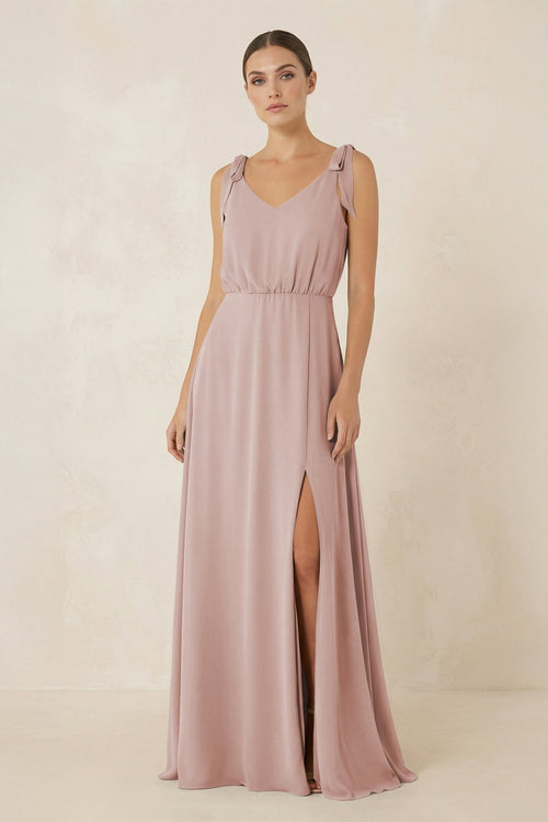 V - Neck A - Line Chiffon Bridesmaid Dress in Toffee - KissProm Bridesmaid Dresses