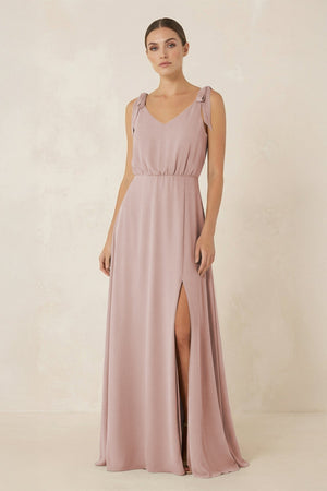 V - Neck A - Line Chiffon Bridesmaid Dress in Toffee - KissProm Bridesmaid Dresses