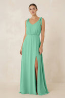 V - Neck A - Line Chiffon Bridesmaid Dress in Turquoise - KissProm Bridesmaid Dresses