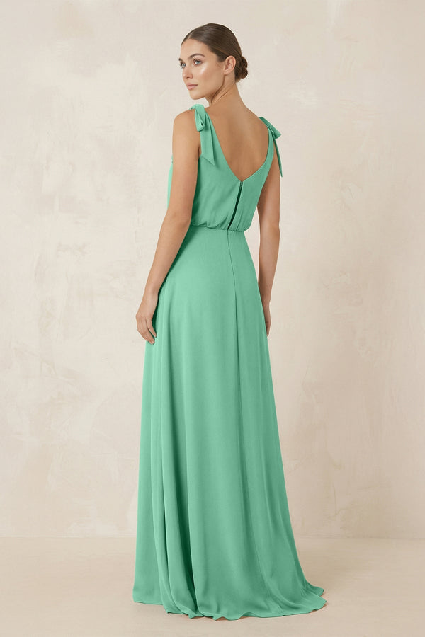 V - Neck A - Line Chiffon Bridesmaid Dress in Turquoise - KissProm Bridesmaid Dresses
