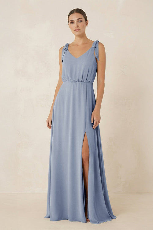 V - Neck A - Line Chiffon Bridesmaid Dress in Twilight - KissProm Bridesmaid Dresses