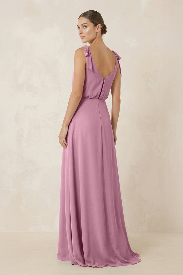 V - Neck A - Line Chiffon Bridesmaid Dress in Vintage Mauve - KissProm Bridesmaid Dresses