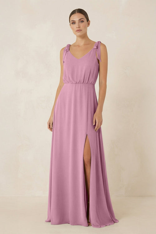 V - Neck A - Line Chiffon Bridesmaid Dress in Vintage Mauve - KissProm Bridesmaid Dresses
