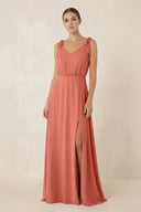V - Neck A - Line Chiffon Bridesmaid Dress in Wild Rose - KissProm Bridesmaid Dresses